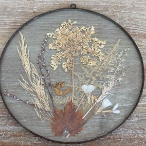 🌱Vintage Round Pressed Flower Glass Hanging Frame-7.5”-Fairy Boho Whimsical Art